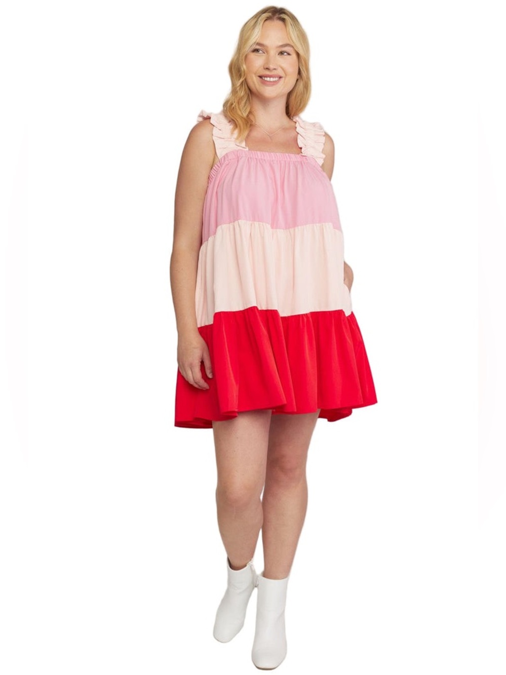 Tiered Pink and Red Sleeveless Kids Dress with Ruffle Straps